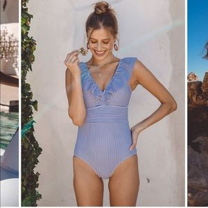 AAVA OCEANE RETRO ONE PIECE SWIMSUIT BLUE AND WHITE STRIPE M